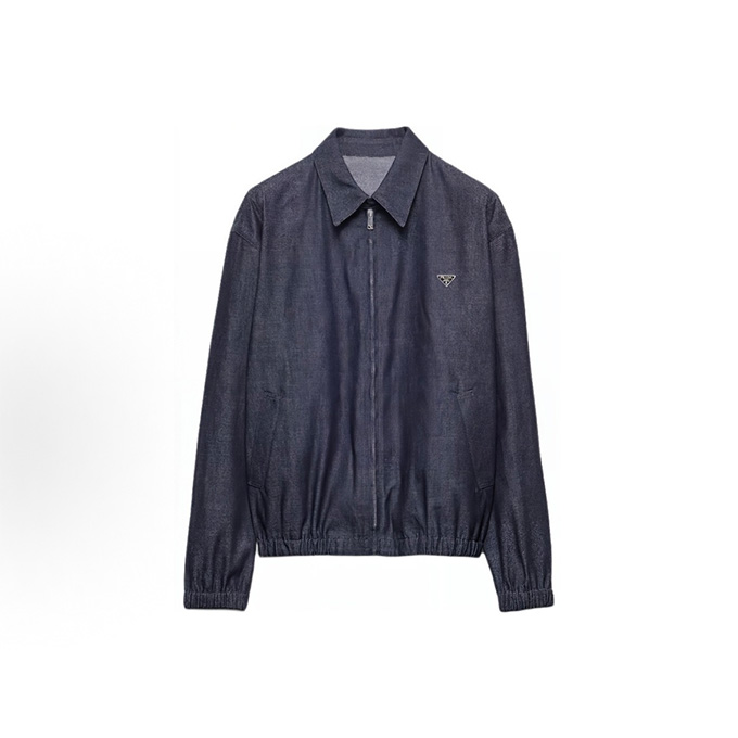 prada triangular logo plaque denim zip blouson jacket